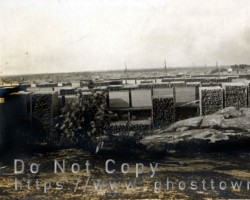 Another view of lumber from the mill from about 1913. The mill was extremely busy during the early days. Mill buildings