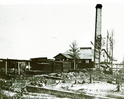 The Anson Mill, one of the first mills in the Byng Inlet Britt area. It was destroyed by fire in 1891. Mill buildings
