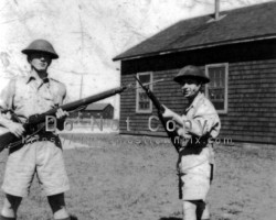 John B. Mac Neil (left) and Lonnie Bourgeois are pictured during bayonet practice in the 1950s. Both gentlemen did their basic training in Camp Picton before being transferred to other locations. Soldiers