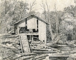 Another view of the lumber mill from the same period Illustration
