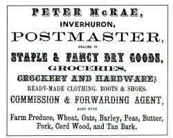 Early advertising from Peter McRae's store, ca. mid 1800s Advertising