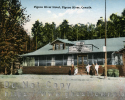 The hotel with new signage in the late 1920s.<br>That is likely the Hurtigs and their three older children proudly posing in front. Photo of hotel