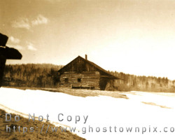 An old stable. Moose Mountain is in the background, ca. 1947 Photo of stable