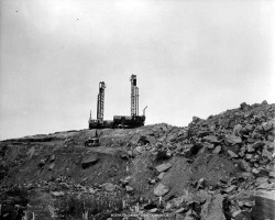 Drilling a pit at the Moose Mountain Mine, ca. 1957 Photo of drilling